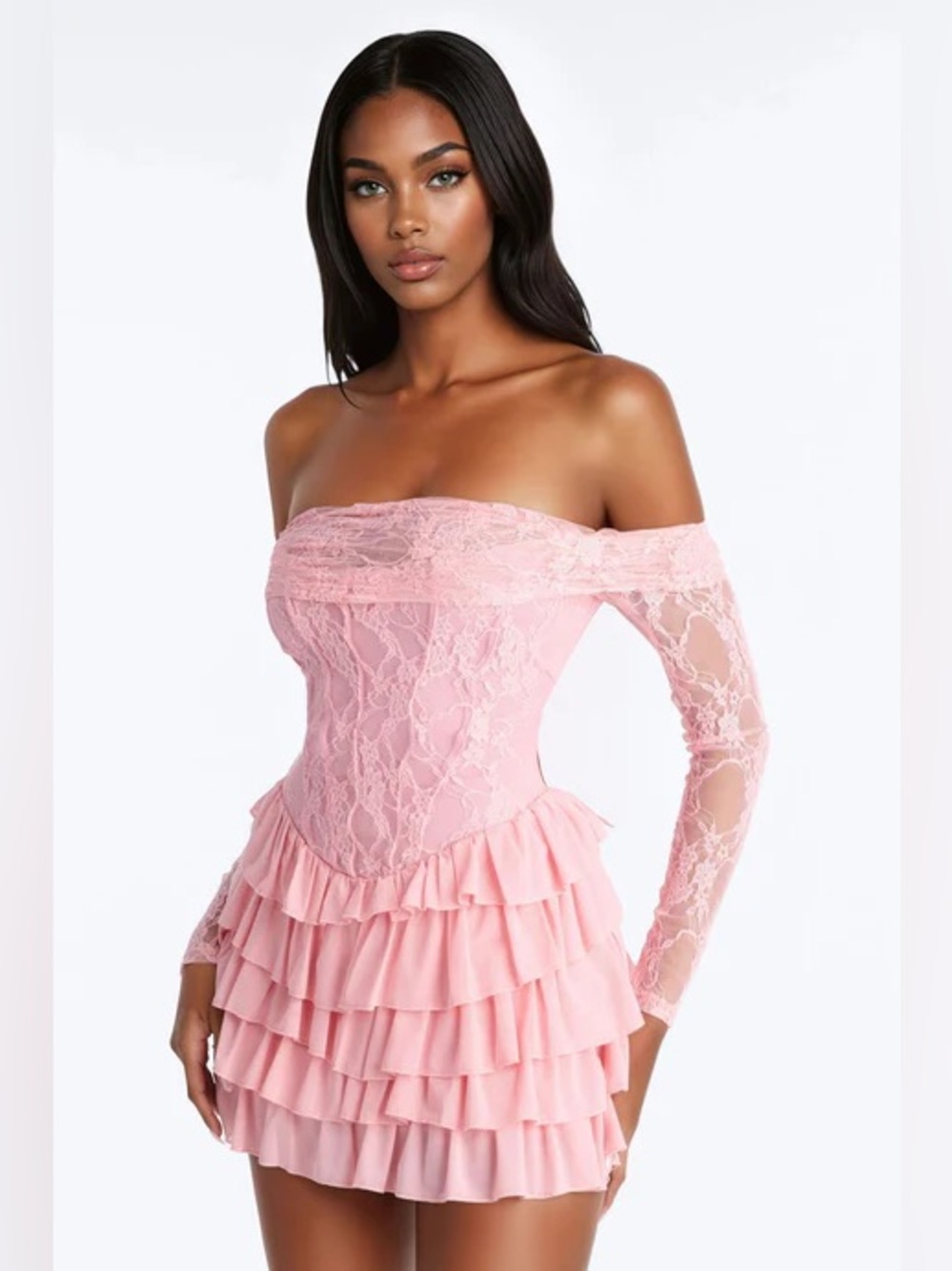 Fashion Nova Pink Lace Mini Dress